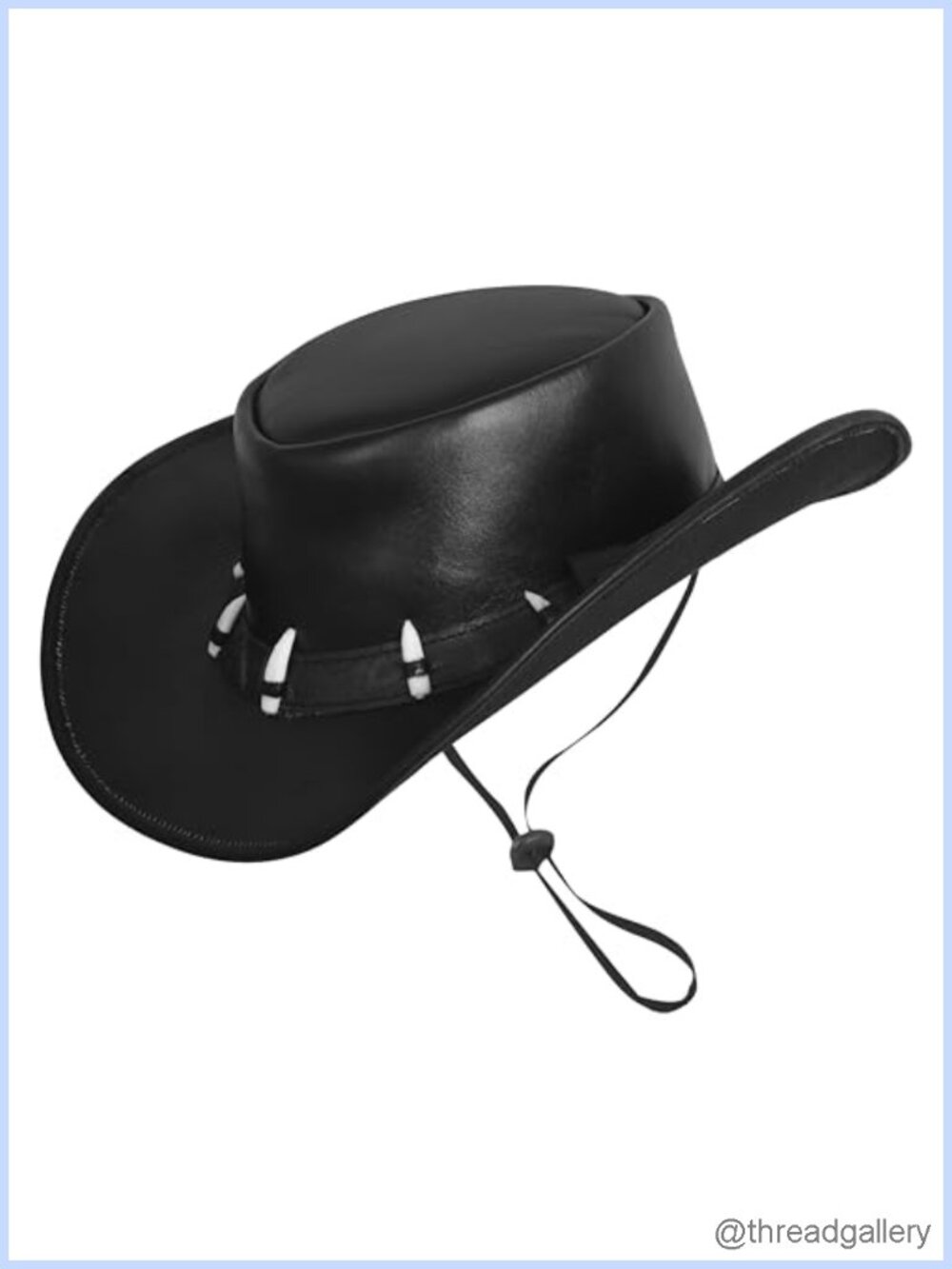Leather Cowboy Hat with Crocodile Teeth Band Wide Brim